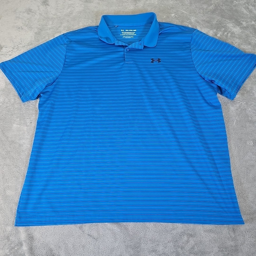 Under Armour Perfoemance‎ Polo Mens 2XL Shirt Blue Striped Loose Fit Golf